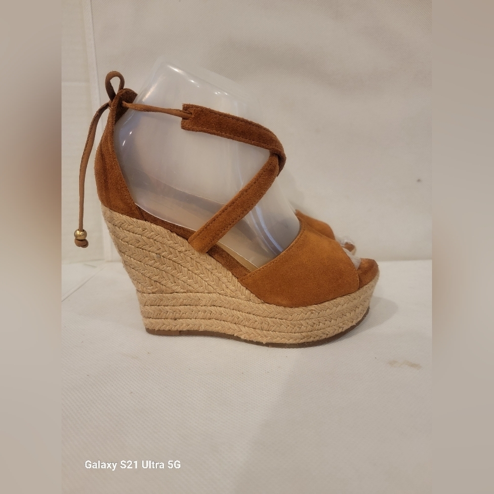 UGG REAGAN CHESTNUT WEDGE HEEL ESPADRILLES SANDALS (sz 5.5) - Picture 2 of 7